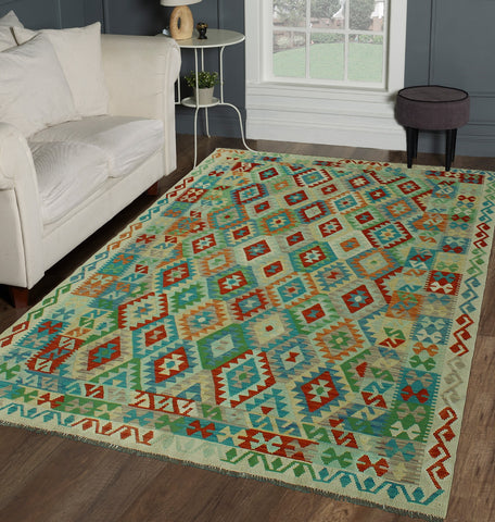 Sangat Naima Beige/Green Rug, 6'8" x 9'9"