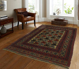 Semi Antique Waajid Beige/Eggplant Rug, 6'8" x 9'2"