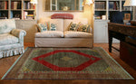 Semi Antique Lucien Red/Green Rug, 4'1" x 5'11"
