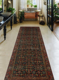 Semi Antique Cleve Navy/Red Runner, 3'4" x 10'9"