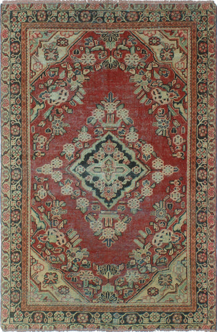 Vintage Nozimjon Red/Beige Rug, 4'4 x 6'4