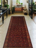 Semi Antique Anissa Charcoal/Red Rug, 3'5" x 9'8"