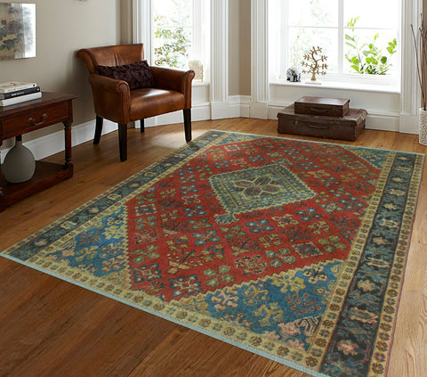 Vintage Burcu Red/Charcoal Rug, 4'2" x 5'1"