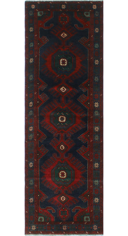 Fine VTG Bibigul Navy/Red Runner, 3'4 x 9'11