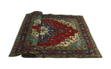 Semi Antique Brianda Red/Navy Rug, 5'0" x 6'6"