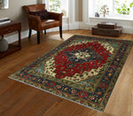 Semi Antique Brianda Red/Navy Rug, 5'0" x 6'6"