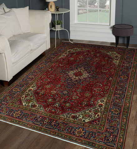 Fine Semi Antique Adawi Red/Navy Rug, 6'6" x 9'6"