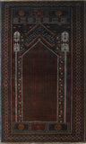 Balochi Wajid Burgundy/Charcoal Rug, 3'1 x 4'10