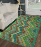 Balochi Chace Turquoise/Rust Rug, 6'8" x 9'9"