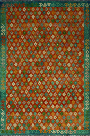 Balochi Adny Orange/Turquoise Rug, 6'6 x 9'7