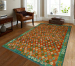 Balochi Adny Orange/Turquoise Rug, 6'6" x 9'7"