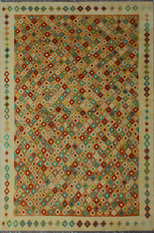 Balochi Lillie Orange/Ivory Rug, 6'6 x 9'6