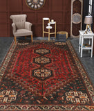 Fine VTG Akua Red/Ivory Rug, 5'4" x 8'0"