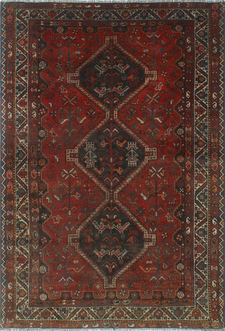 Semi Antique Mumtoza Red/Ivory Rug, 5'5 x 7'9