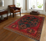 Semi Antique Kylen Red/Navy Rug, 4'10" x 7'6"