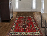 Fine VTG Assieh Red/Black Rug, 3'7" x 5'2"