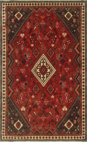 Vintage Zakari Red/Ivory Rug, 5'2 x 8'5