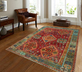 Semi Antique Adeel Red/Blue Rug, 4'10" x 6'9"