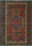 Vintage Tau Red/Navy Rug, 4'3" x 5'11"