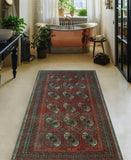 Vintage Uazira Red/Charcoal Runner, 3'3" x 6'3"