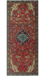 Vintage Quralai Red/Navy Runner, 3'7 x 8'11