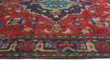 Vintage Quralai Red/Navy Runner, 3'7" x 8'11"