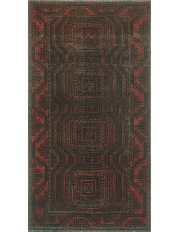 Semi Antique Ayagoz Red/Charcoal Rug, 3'9" x 7'0"