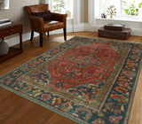 Vintage Erhan Red/Navy Rug, 4'9" x 6'2"