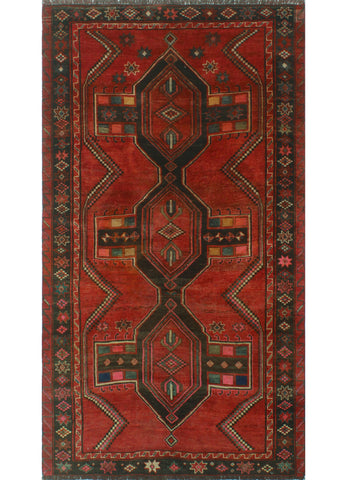 Semi Antique Vicente Red/Charcoal Runner, 4'11 x 8'9