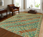 Balochi Akwtee Turquoise/Ivory Rug, 8'2" x 11'5"