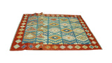 Sangat Nisar Rust/Blue Rug, 5'9" x 8'4"