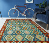 Sangat Nisar Rust/Blue Rug, 5'9" x 8'4"