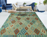 Sangat Zuri Lt. Blue/Rust Rug, 6'7" x 9'7"