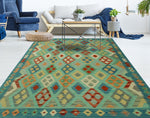 Sangat Bink Blue/Lt. Green Rug, 5'3" x 6'7"