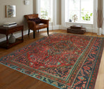 Fine VTG Florenci Rust/Navy Rug, 7'2" x 8'9"