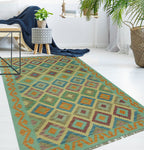 Sangat Ahriman Green/Orange Rug, 4'0" x 6'0"