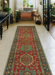 Vintage Faridoon Red/Navy Runner, 3'7" x 14'8"