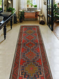 Fine VTG Helmand Red/Blue Runner, 3'1" x 9'3"