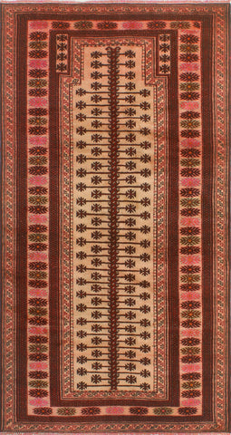 Vintage Madzimoy Beige/Burgundy Rug, 3'8" x 7'2"