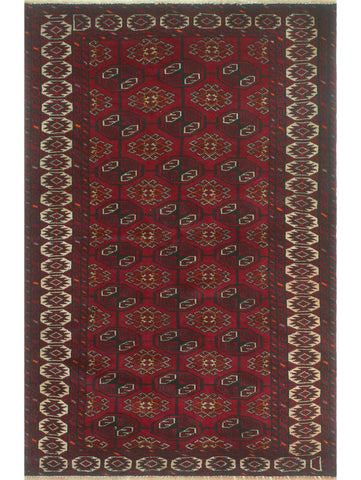 Vintage Shannen Burgundy/Beige Rug, 3'11" x 6'0"