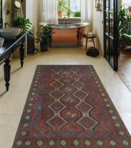 Vintage Jaskon Red/Charcoal Rug, 3'8" x 7'1"