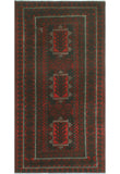 Vintage Florid Red/Charcoal Rug, 3'10" x 7'3"