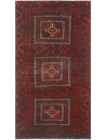 Vintage Baderinw Red/Charcoal Rug, 3'0" x 5'5"