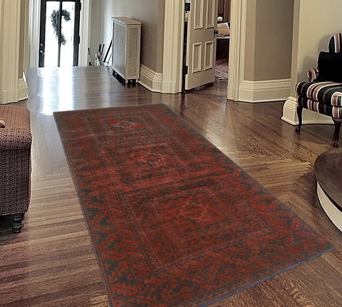 Vintage Azucena Red/Charcoal Runner, 3'3" x 6'10"