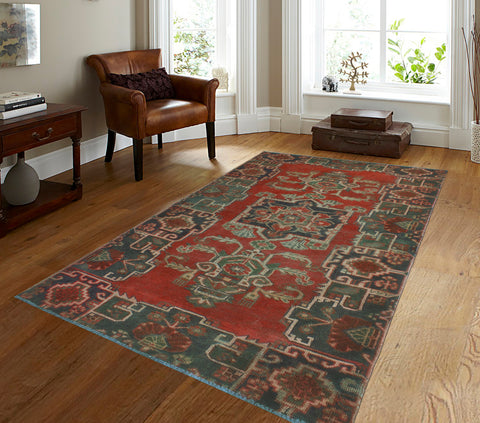 Vintage Croften Red/Charcoal Rug, 3'9" x 7'1"