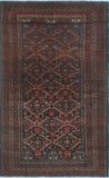 Vintage Azar Charcoal/Burgundy Runner, 3'3" x 5'8"