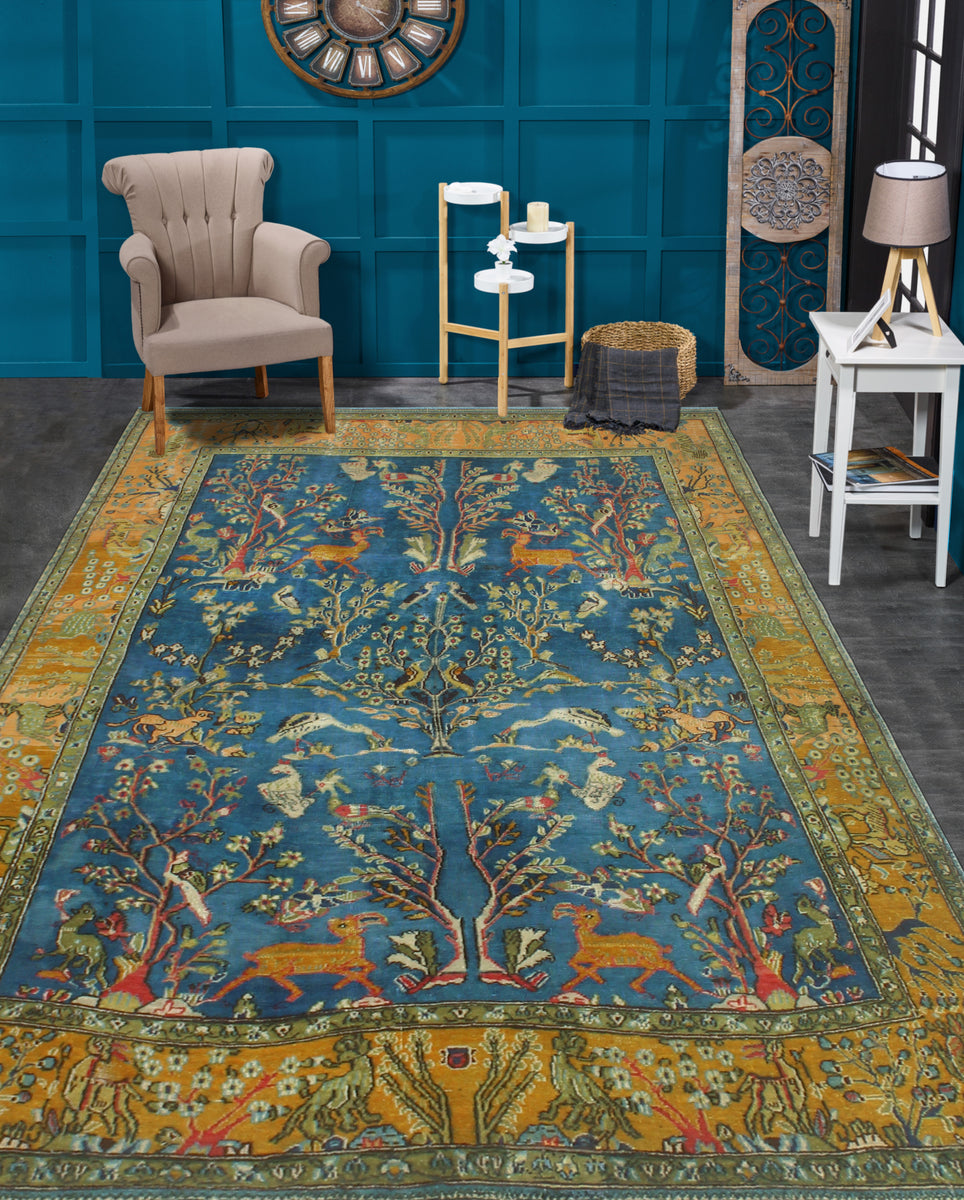 Fine VTG Hessami Blue/Gold Rug, 5'0 x 8'2 – Noori Rug