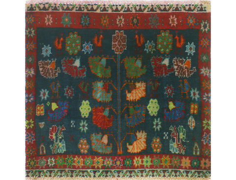 Fine VTG Madina Navy/Red Runner, 1'11" x 1'11"