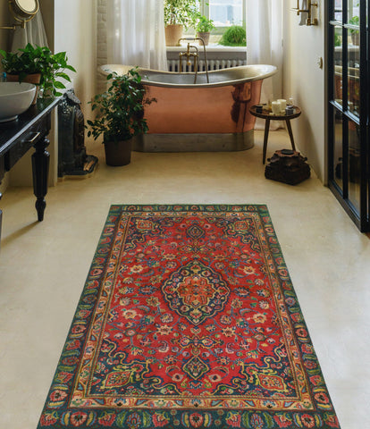 Fine VTG Anahei Red/Navy Rug, 4'0" x 6'6"