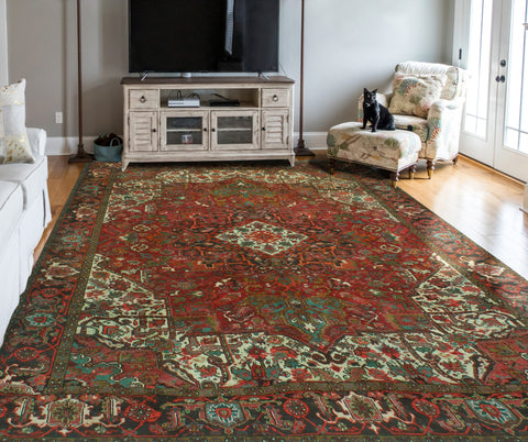 Fine VTG Creighto Red/Black Rug, 9'11" x 11'10"